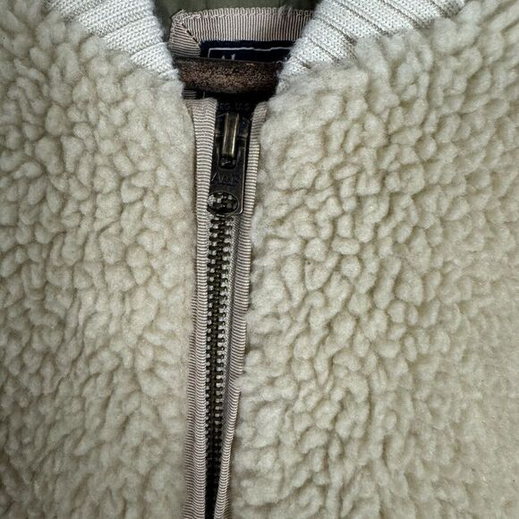Abercrombie & Fitch Bomber Jacket Womens Size Medium Beige Sherpa Fleece‎ Zip Up - Picture 6 of 11